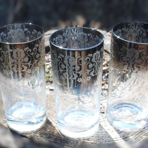 VTG Silver Fade Lusterware HighBall/Iced Tea Tumblers 5.5" 12oz MCM Set of 3 - Picture 4 of 5